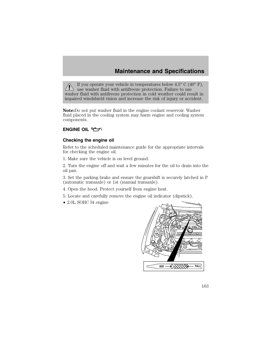 Maintenance and specifications | FORD 2002 Escort User Manual | Page 163 / 208