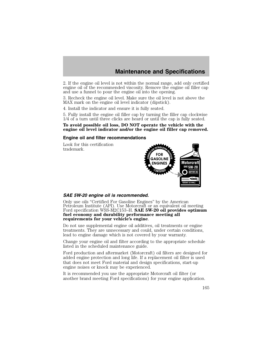 Maintenance and specifications | FORD 2002 Escort User Manual | Page 165 / 208