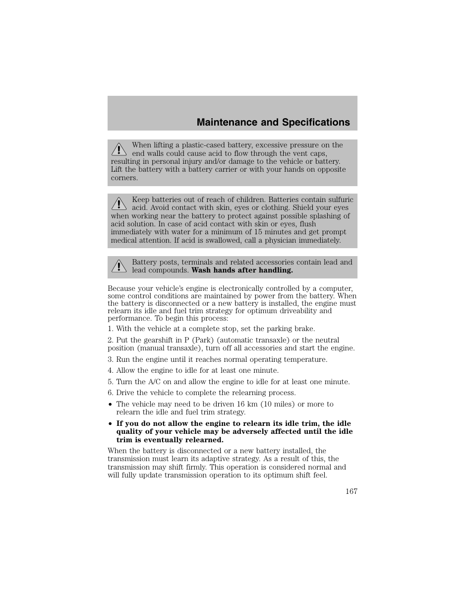 Maintenance and specifications | FORD 2002 Escort User Manual | Page 167 / 208