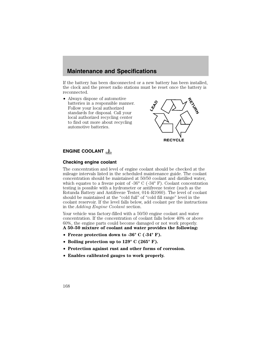 Maintenance and specifications | FORD 2002 Escort User Manual | Page 168 / 208