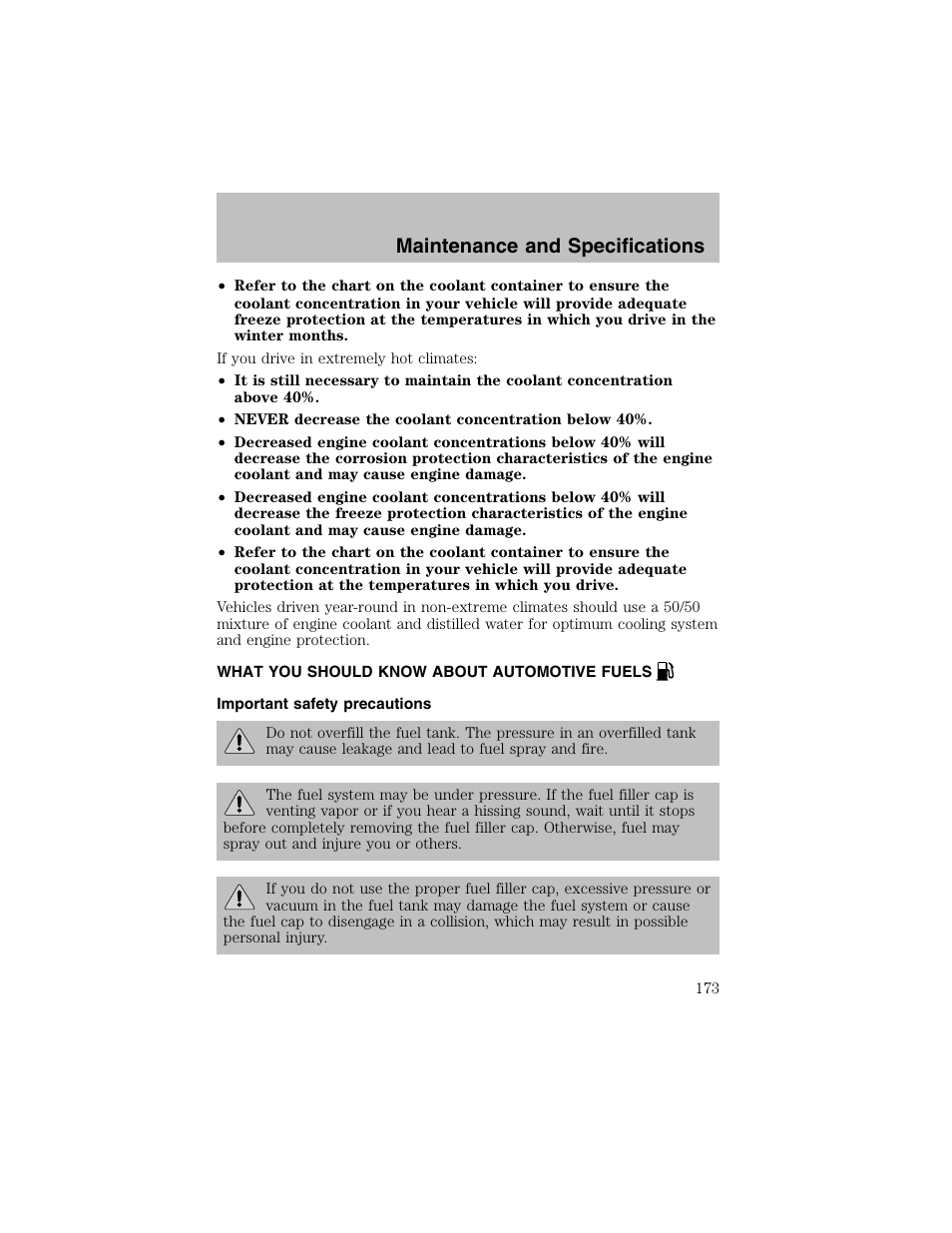 Maintenance and specifications | FORD 2002 Escort User Manual | Page 173 / 208