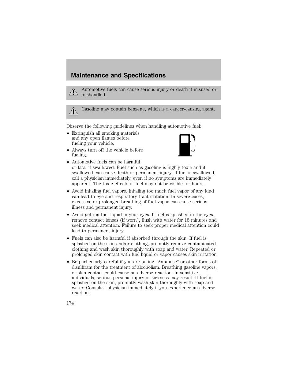 Maintenance and specifications | FORD 2002 Escort User Manual | Page 174 / 208