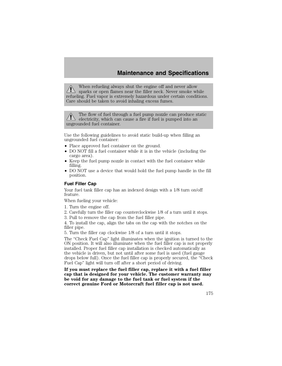 Maintenance and specifications | FORD 2002 Escort User Manual | Page 175 / 208