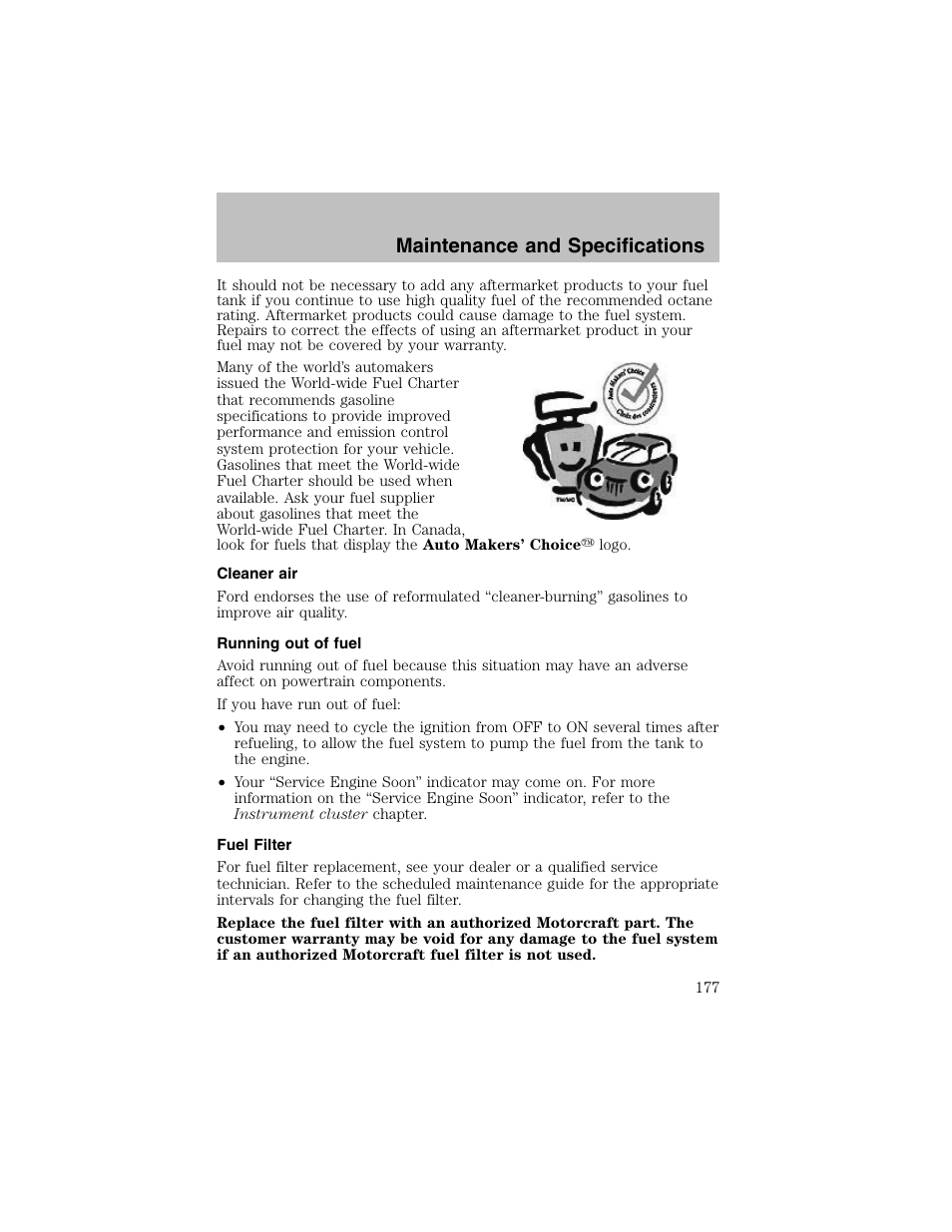 Maintenance and specifications | FORD 2002 Escort User Manual | Page 177 / 208