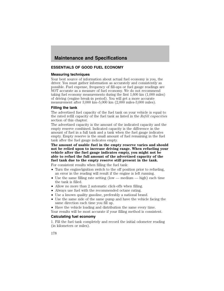 Maintenance and specifications | FORD 2002 Escort User Manual | Page 178 / 208