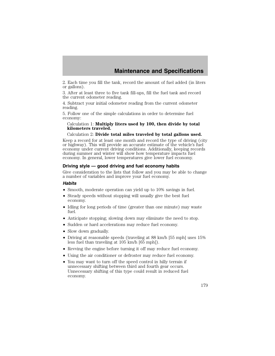 Maintenance and specifications | FORD 2002 Escort User Manual | Page 179 / 208