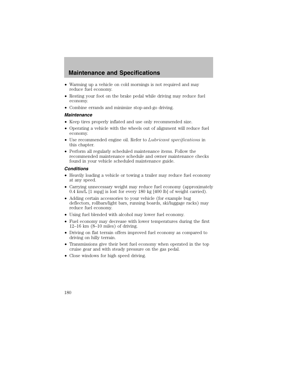 Maintenance and specifications | FORD 2002 Escort User Manual | Page 180 / 208