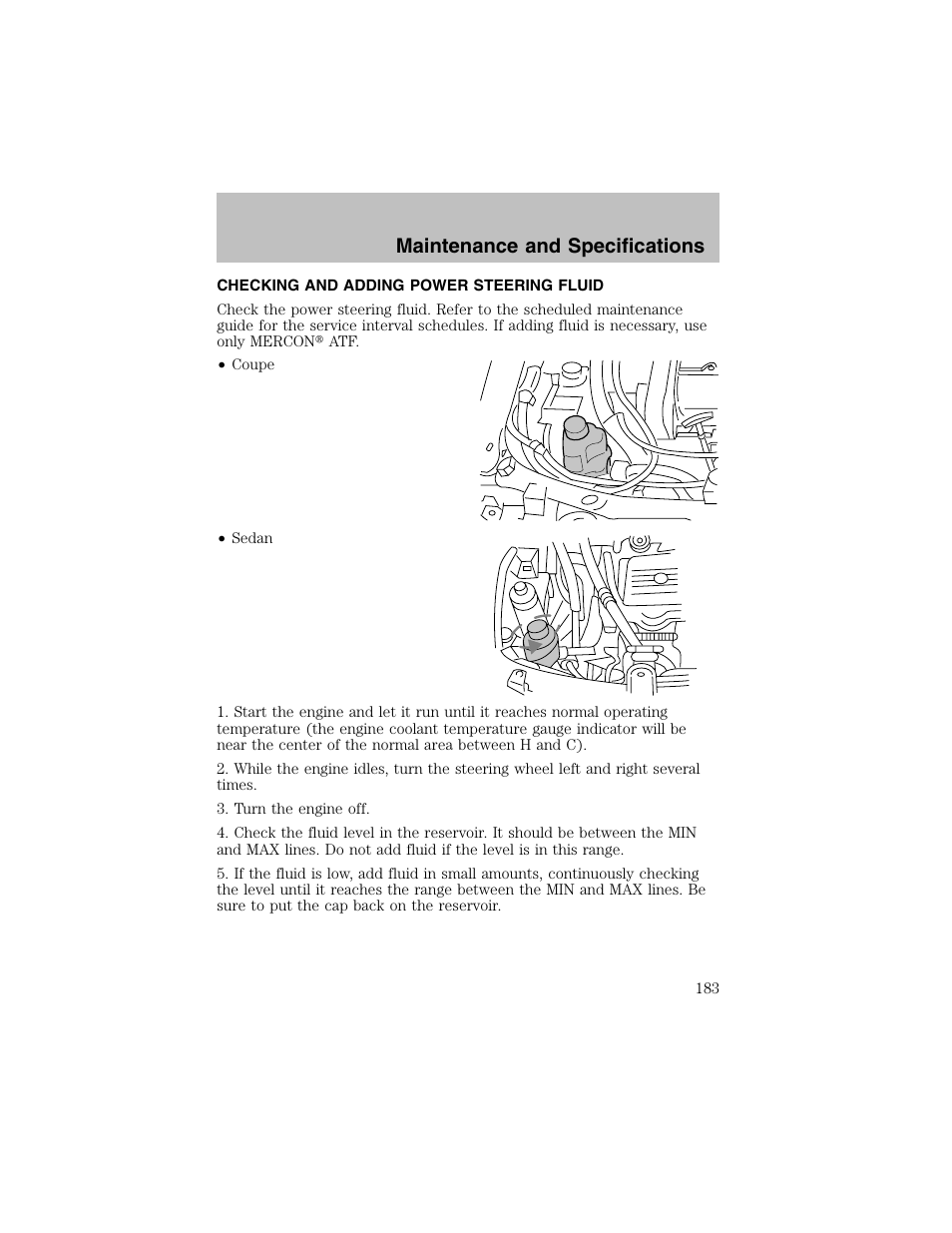 Maintenance and specifications | FORD 2002 Escort User Manual | Page 183 / 208