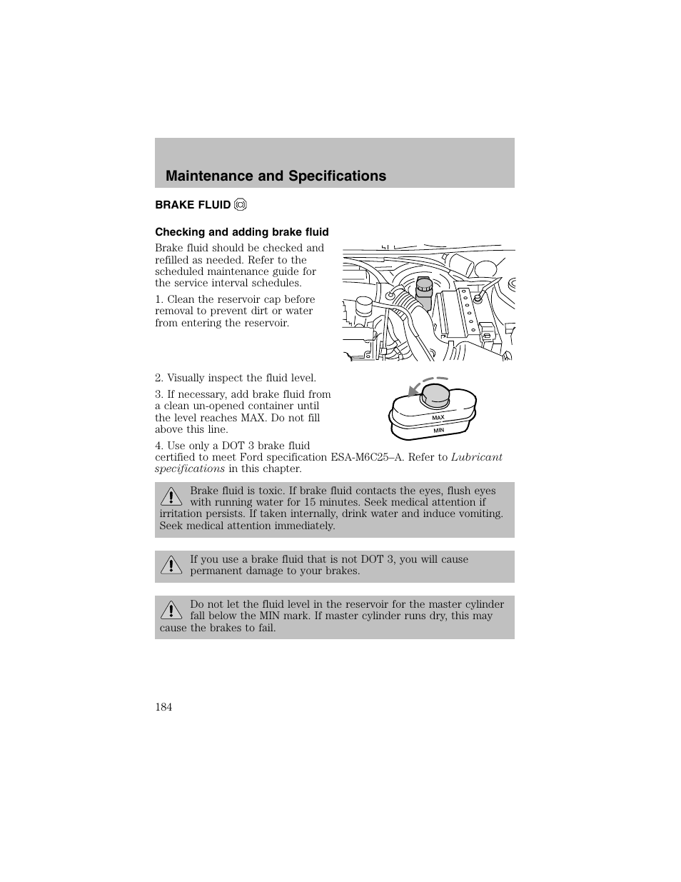 Maintenance and specifications | FORD 2002 Escort User Manual | Page 184 / 208