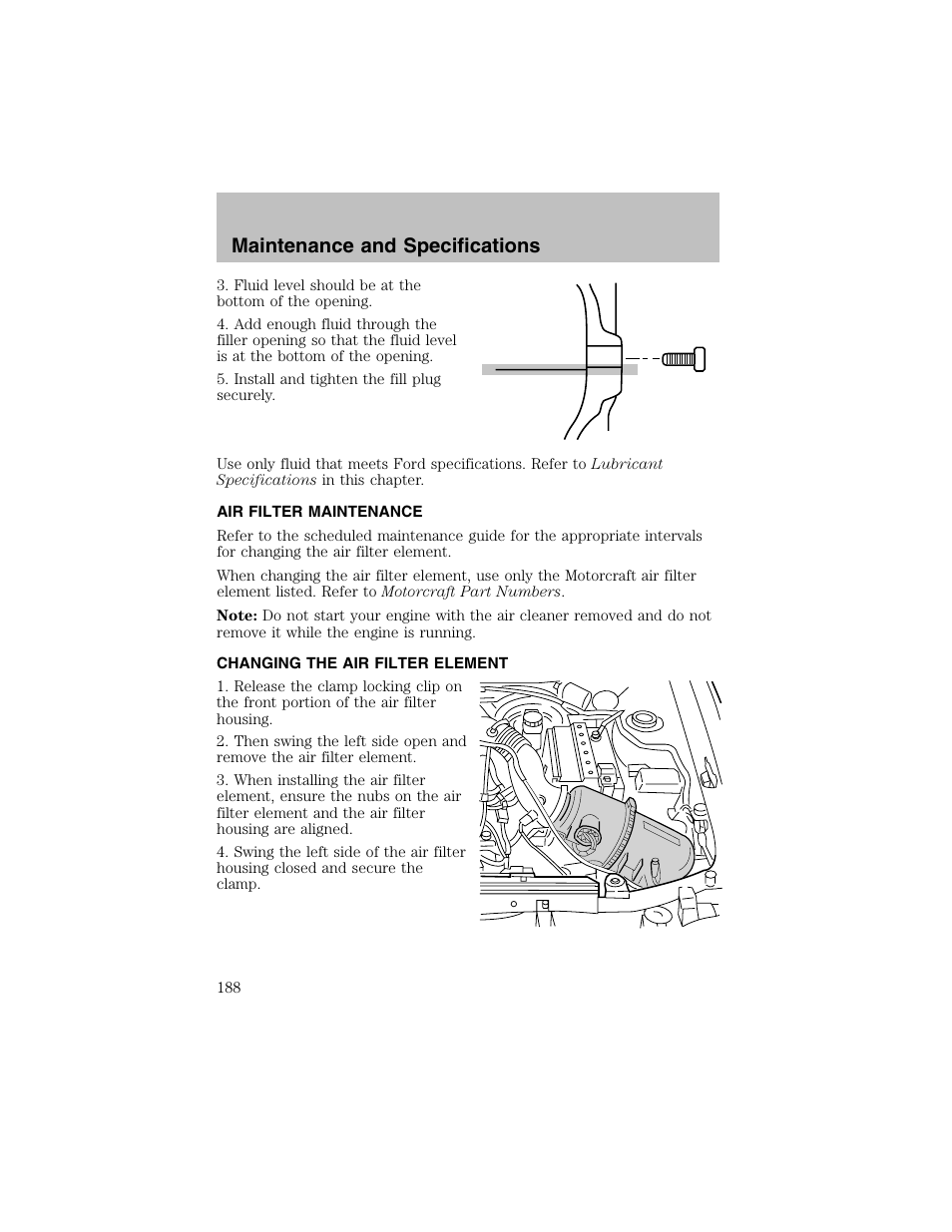 Maintenance and specifications | FORD 2002 Escort User Manual | Page 188 / 208