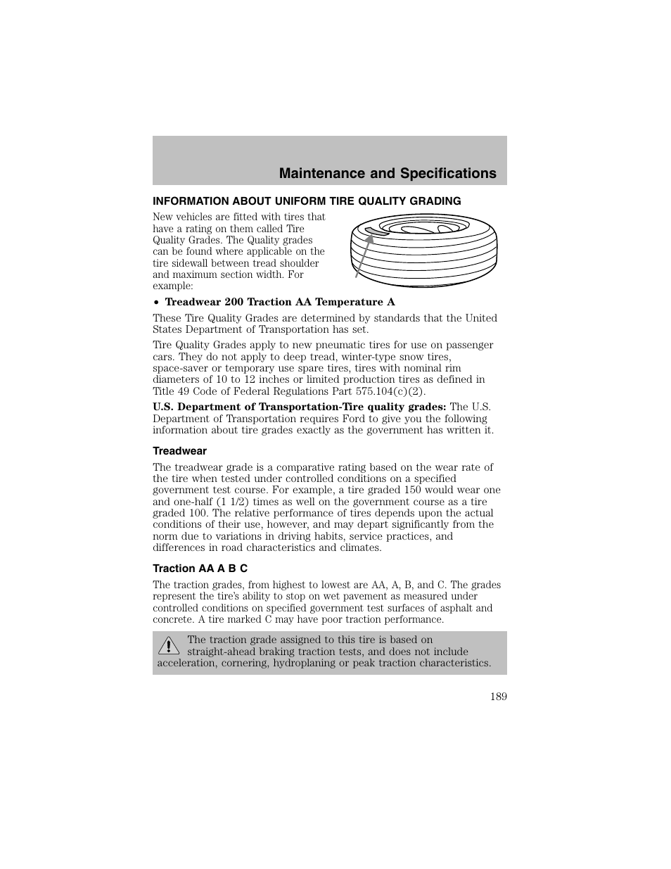 Maintenance and specifications | FORD 2002 Escort User Manual | Page 189 / 208