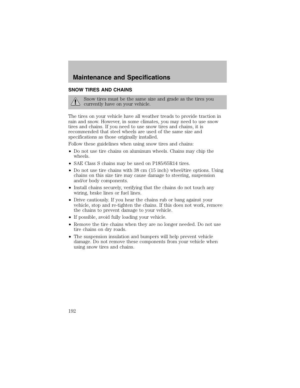 Maintenance and specifications | FORD 2002 Escort User Manual | Page 192 / 208