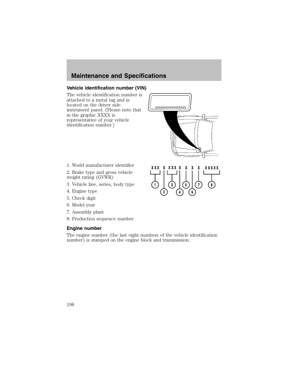 Maintenance and specifications | FORD 2002 Escort User Manual | Page 198 / 208