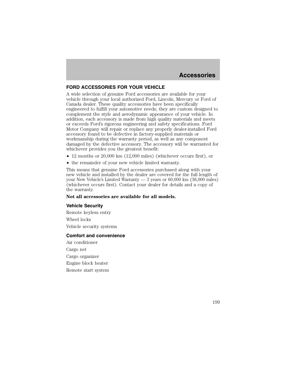 Accessories | FORD 2002 Escort User Manual | Page 199 / 208