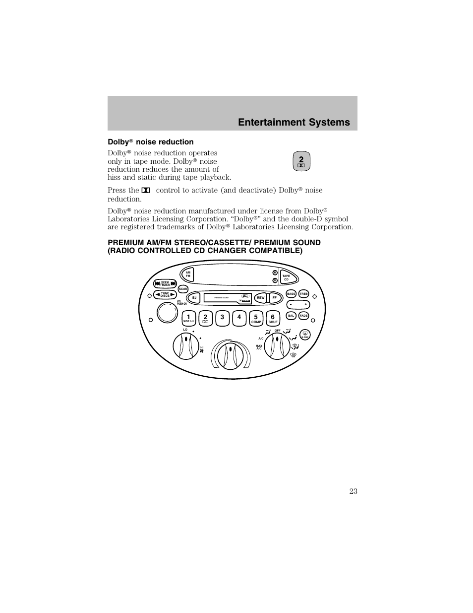 Entertainment systems, Dolby b nr | FORD 2002 Escort User Manual | Page 23 / 208