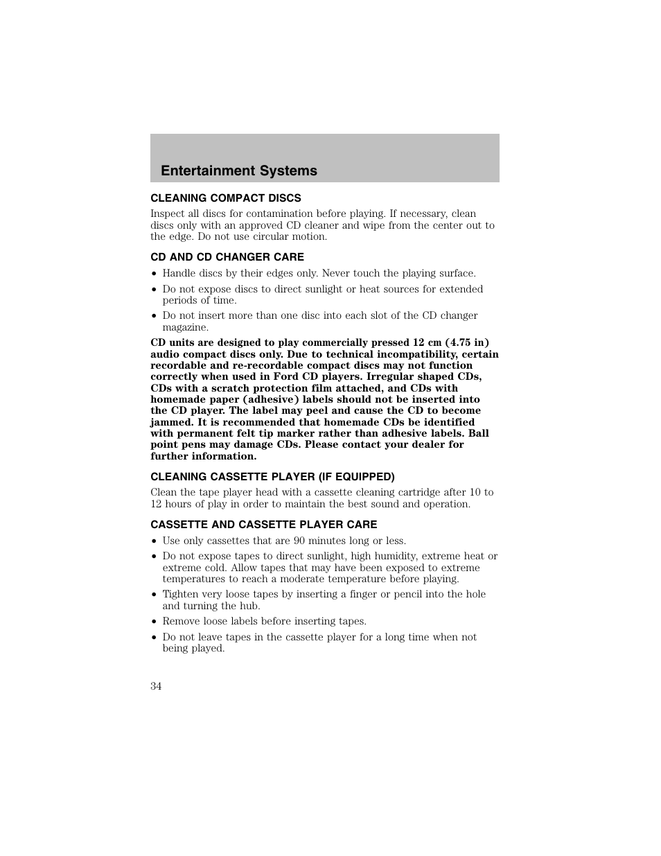 Entertainment systems | FORD 2002 Escort User Manual | Page 34 / 208