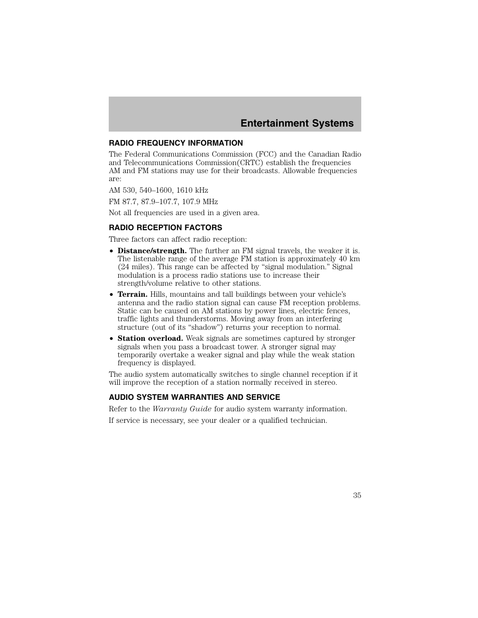 Entertainment systems | FORD 2002 Escort User Manual | Page 35 / 208