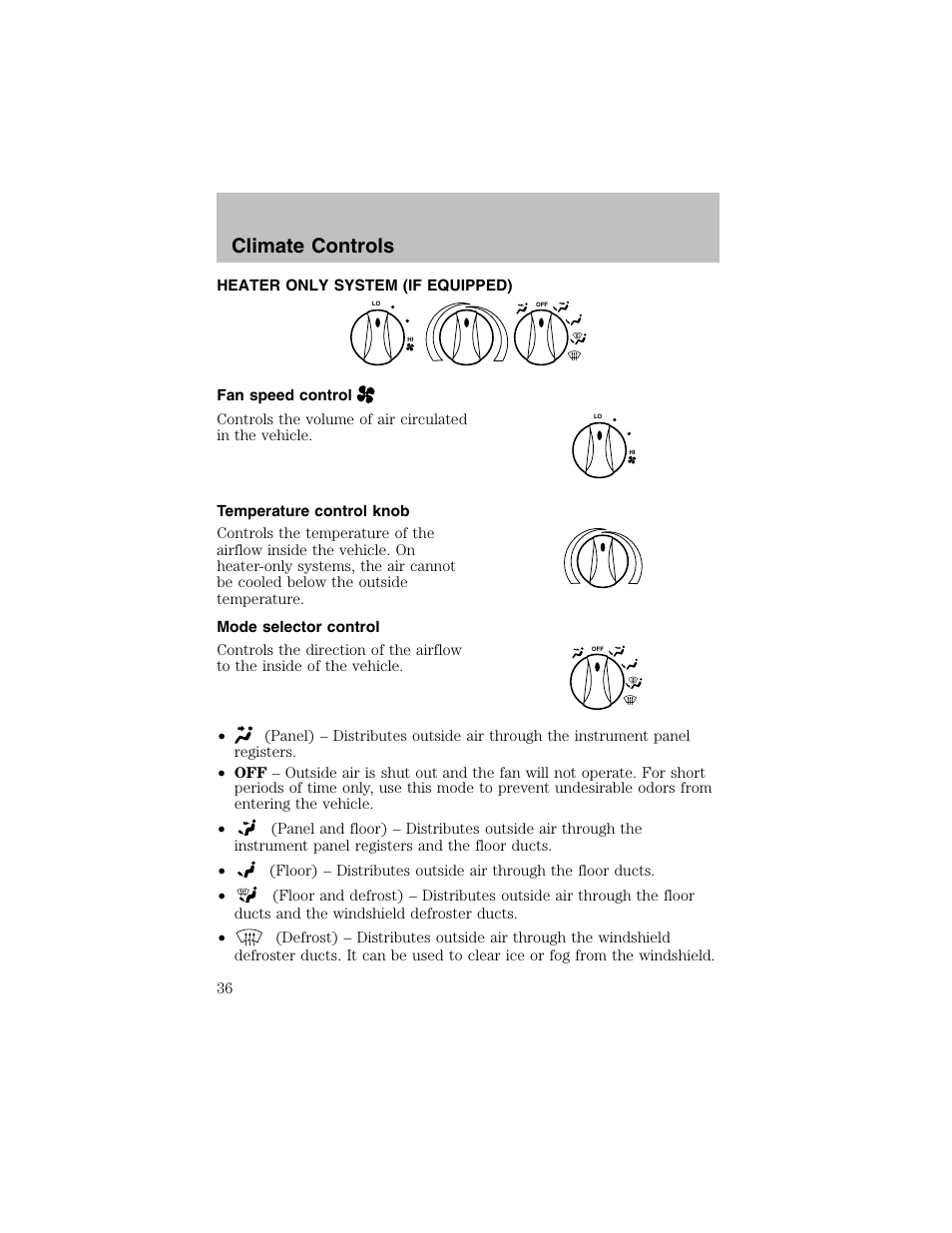 Climate controls | FORD 2002 Escort User Manual | Page 36 / 208