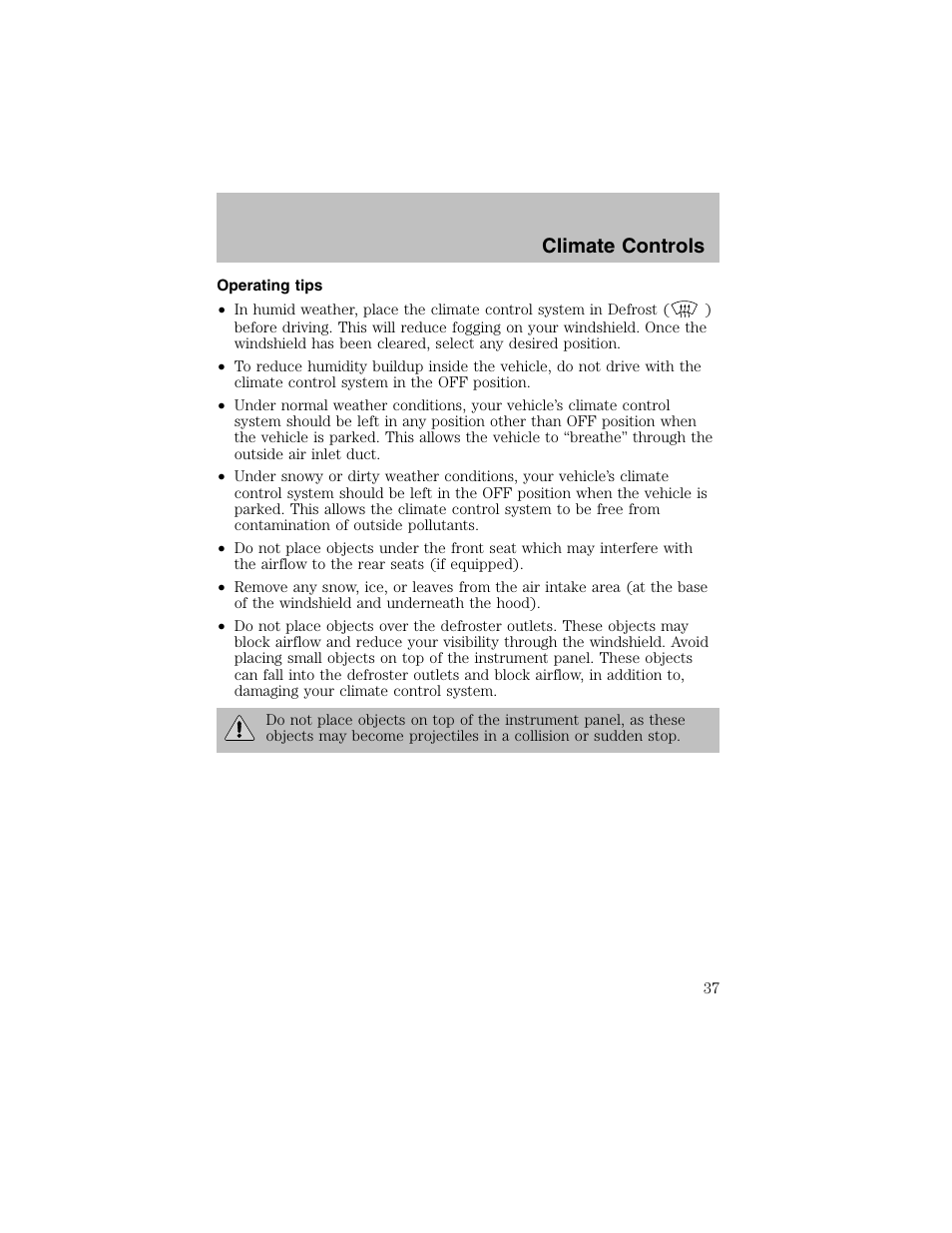 Climate controls | FORD 2002 Escort User Manual | Page 37 / 208