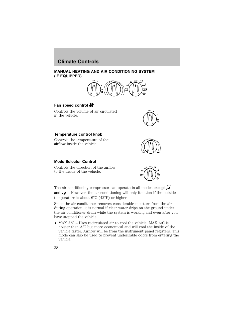 Climate controls | FORD 2002 Escort User Manual | Page 38 / 208