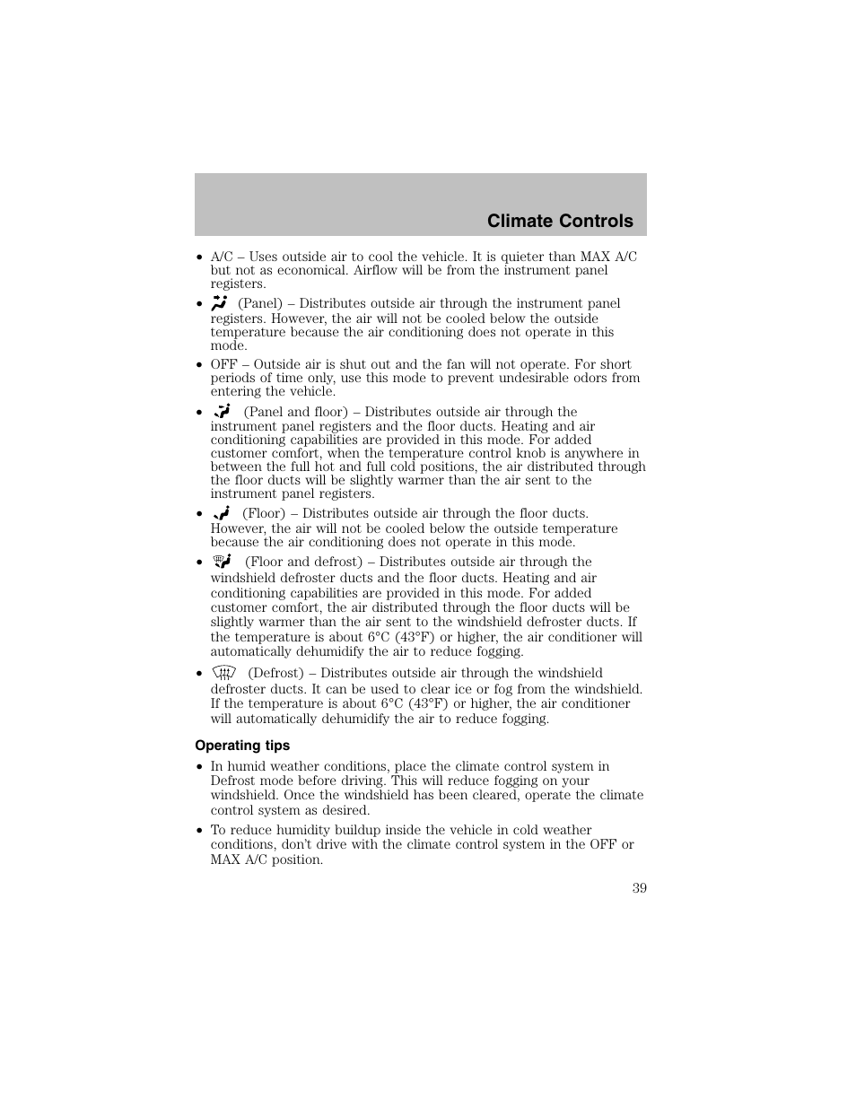 Climate controls | FORD 2002 Escort User Manual | Page 39 / 208