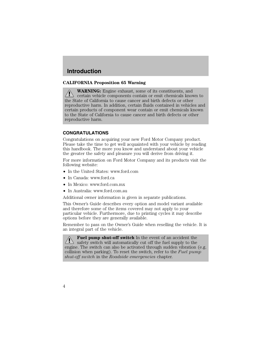 Introduction | FORD 2002 Escort User Manual | Page 4 / 208