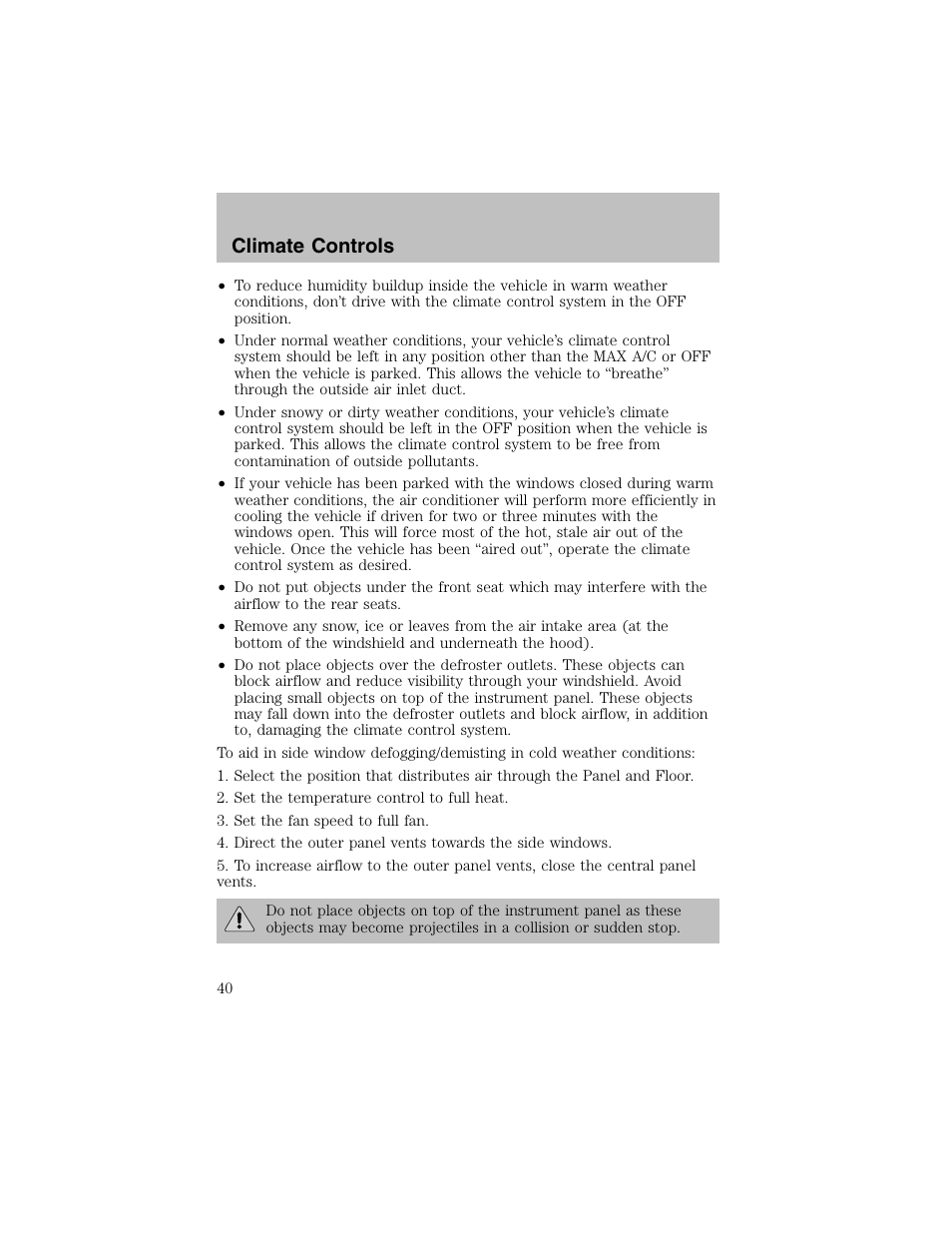 Climate controls | FORD 2002 Escort User Manual | Page 40 / 208