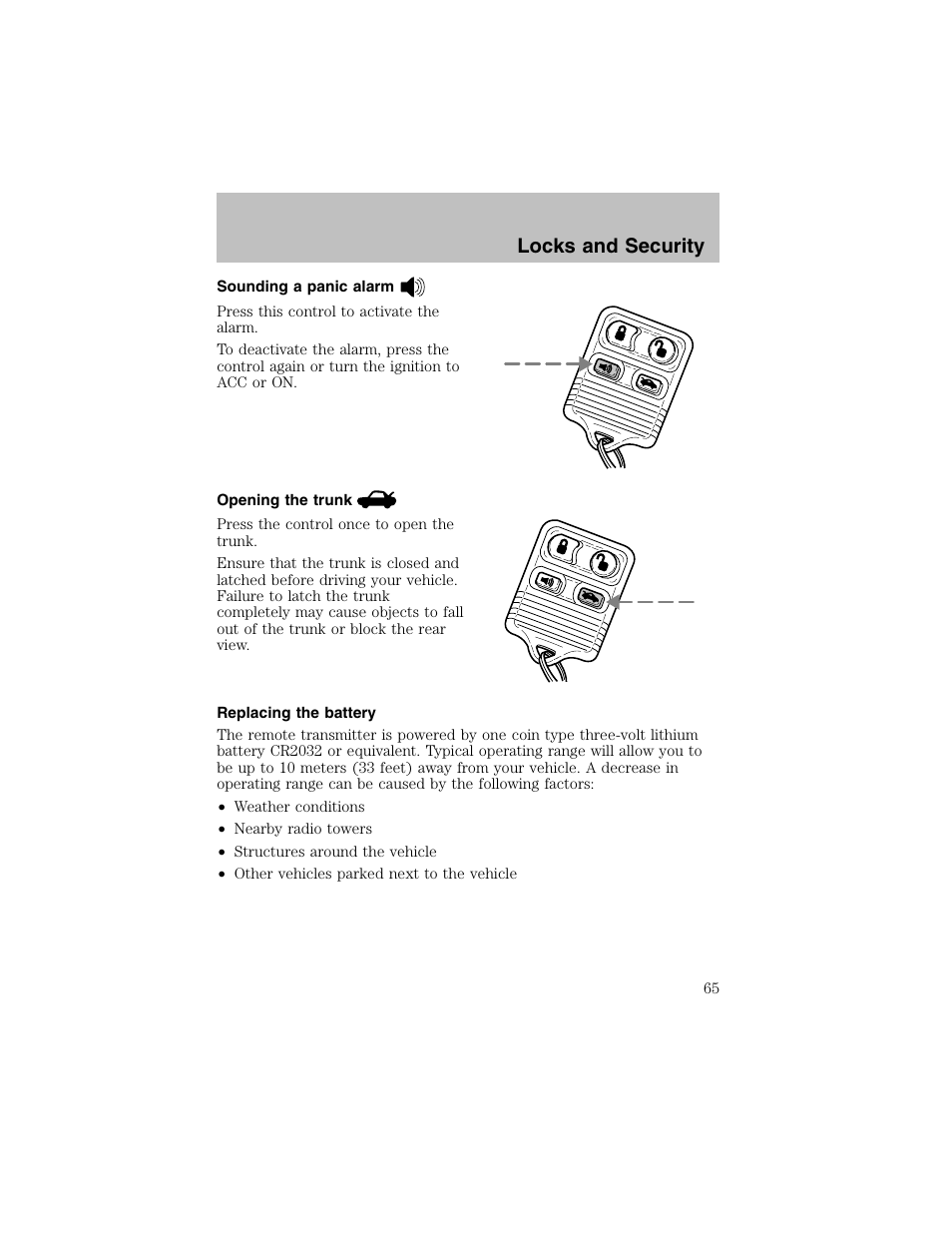 Locks and security | FORD 2002 Escort User Manual | Page 65 / 208