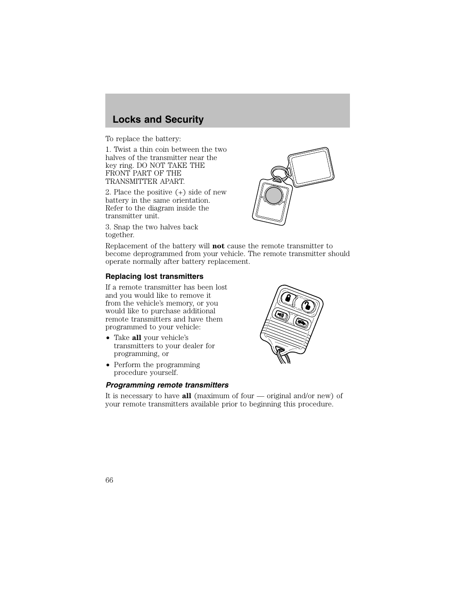 Locks and security | FORD 2002 Escort User Manual | Page 66 / 208