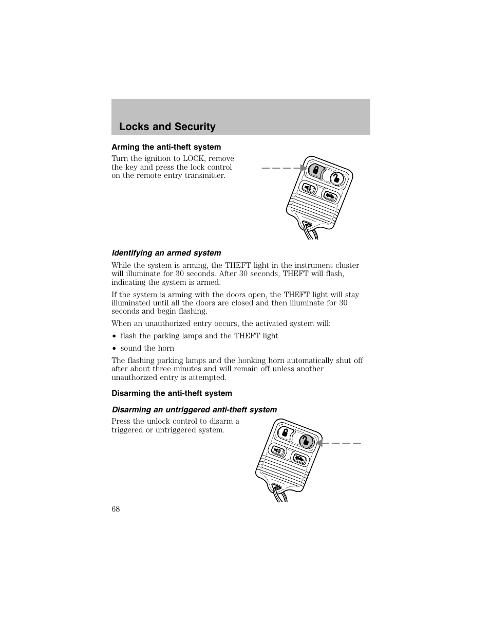 Locks and security | FORD 2002 Escort User Manual | Page 68 / 208