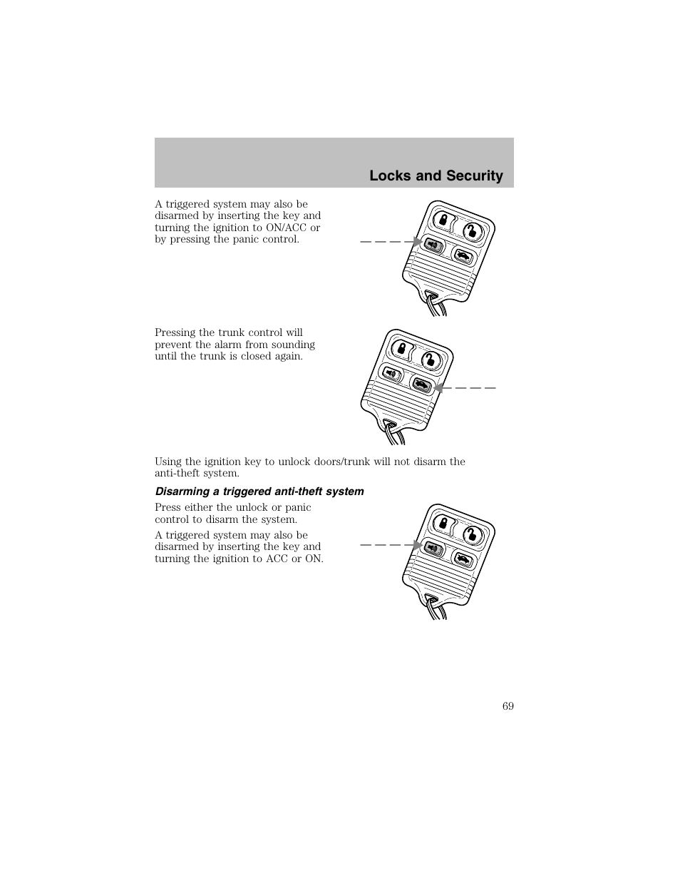 Locks and security | FORD 2002 Escort User Manual | Page 69 / 208