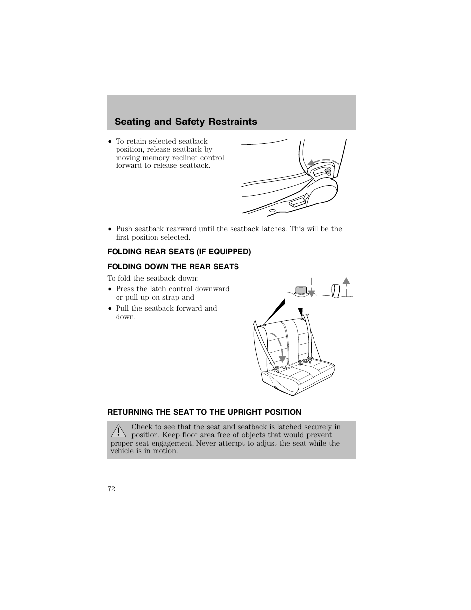 Seating and safety restraints | FORD 2002 Escort User Manual | Page 72 / 208