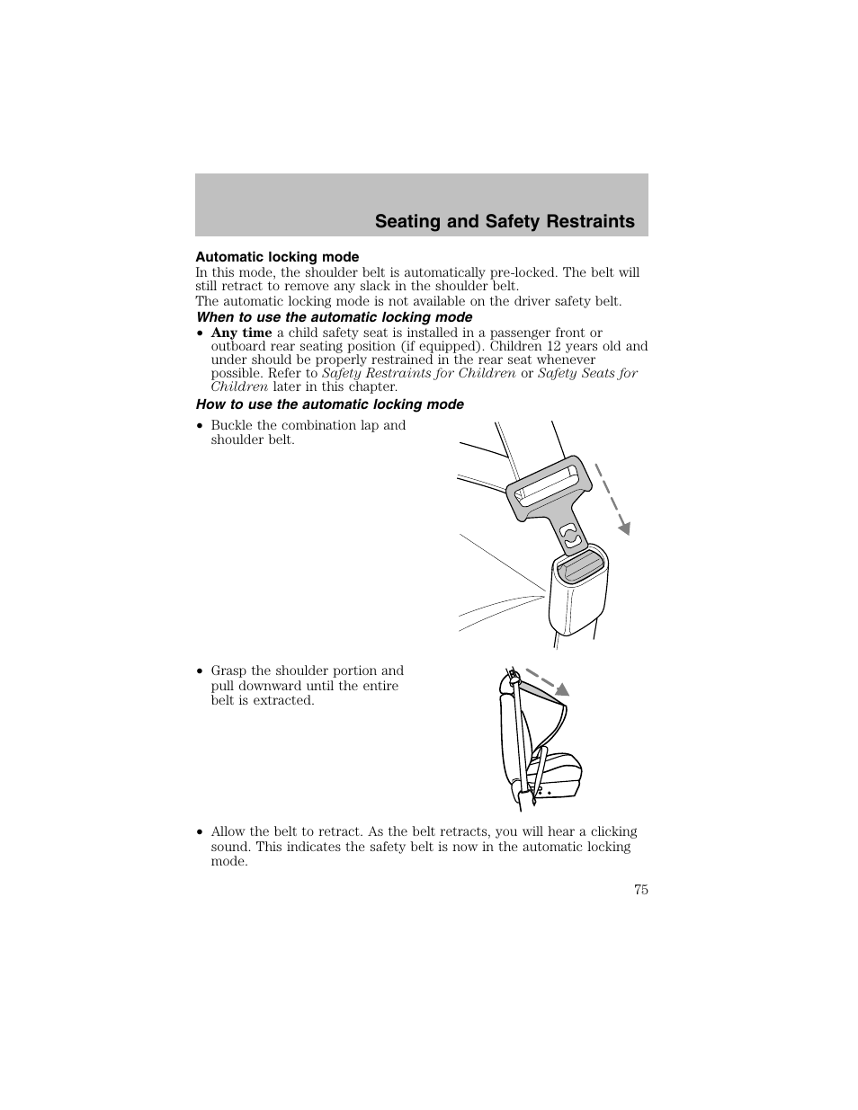 Seating and safety restraints | FORD 2002 Escort User Manual | Page 75 / 208