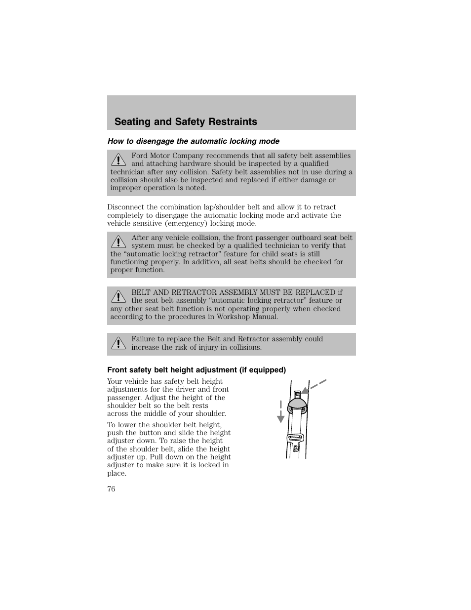 Seating and safety restraints | FORD 2002 Escort User Manual | Page 76 / 208