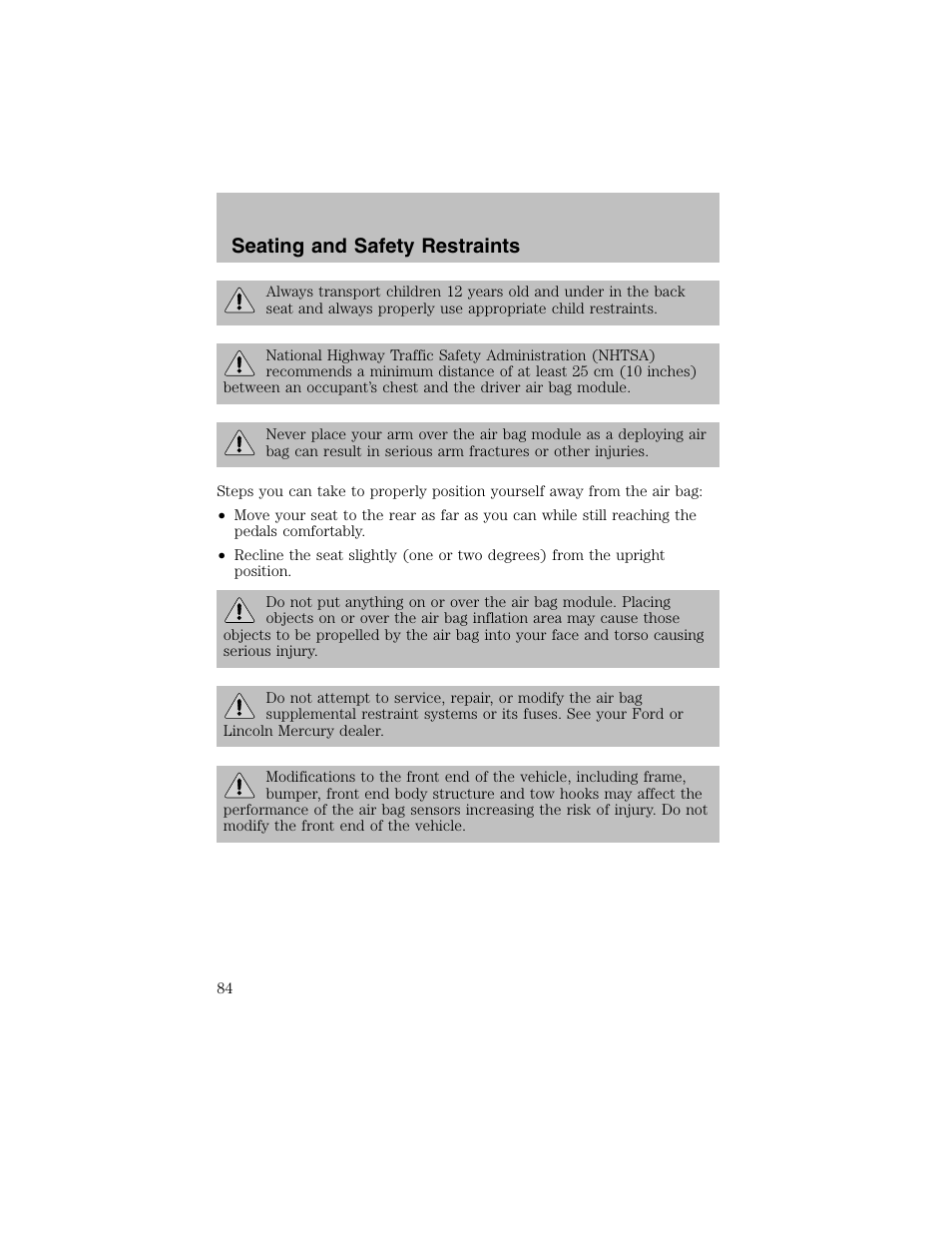 Seating and safety restraints | FORD 2002 Escort User Manual | Page 84 / 208