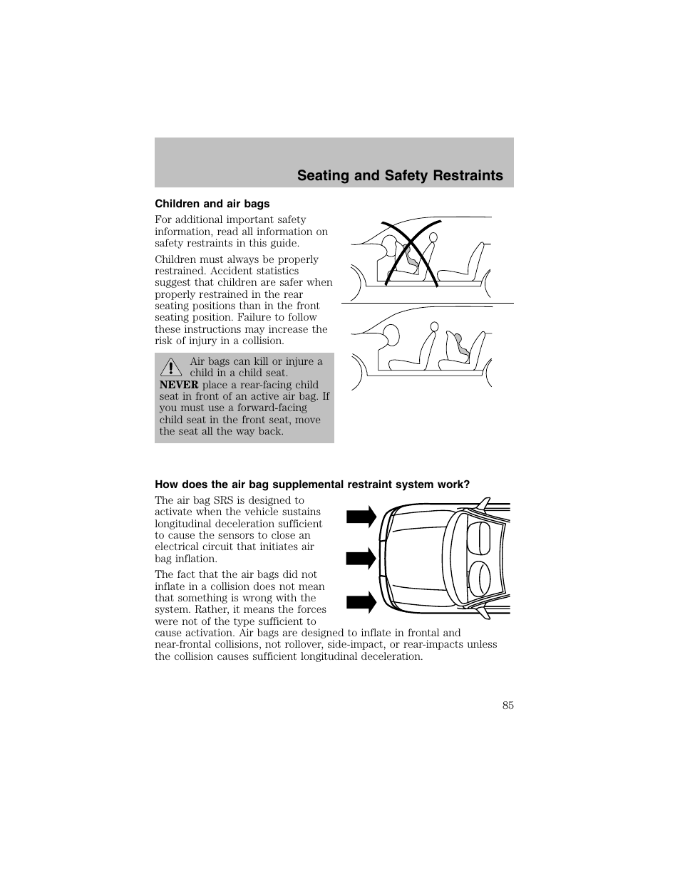 Seating and safety restraints | FORD 2002 Escort User Manual | Page 85 / 208