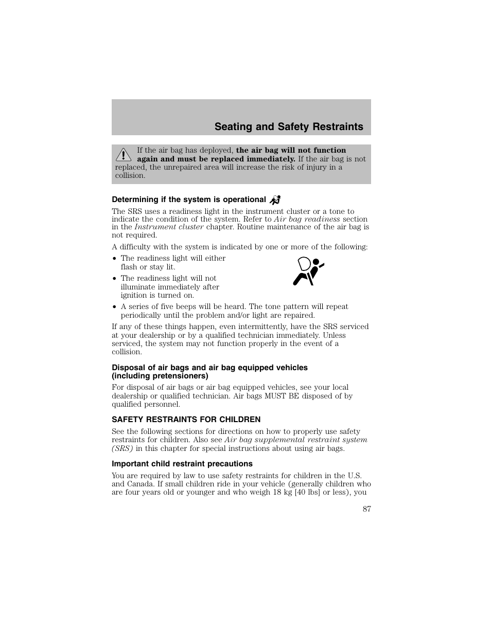 Seating and safety restraints | FORD 2002 Escort User Manual | Page 87 / 208