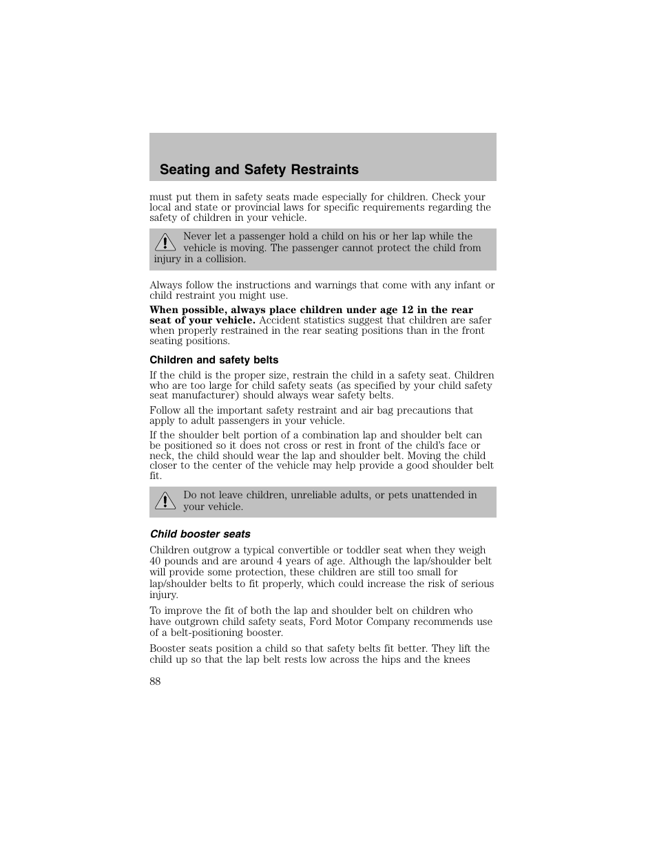 Seating and safety restraints | FORD 2002 Escort User Manual | Page 88 / 208