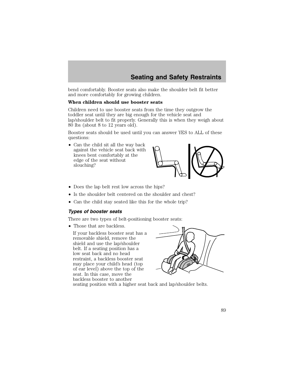 Seating and safety restraints | FORD 2002 Escort User Manual | Page 89 / 208