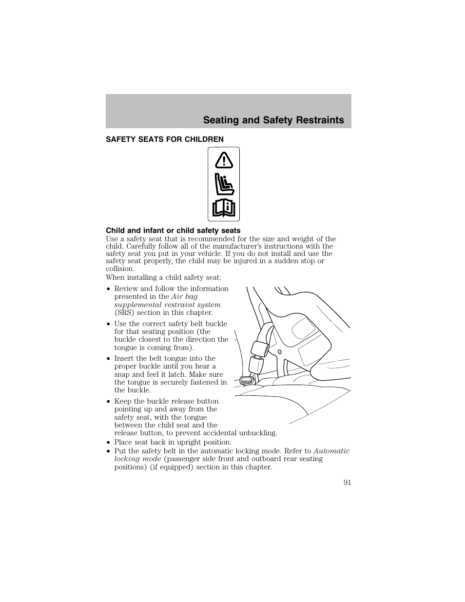 Seating and safety restraints | FORD 2002 Escort User Manual | Page 91 / 208