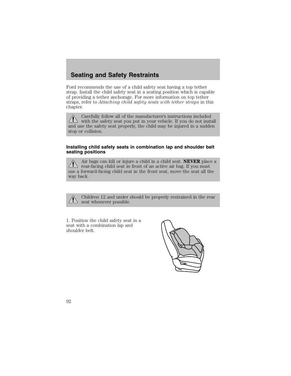 Seating and safety restraints | FORD 2002 Escort User Manual | Page 92 / 208