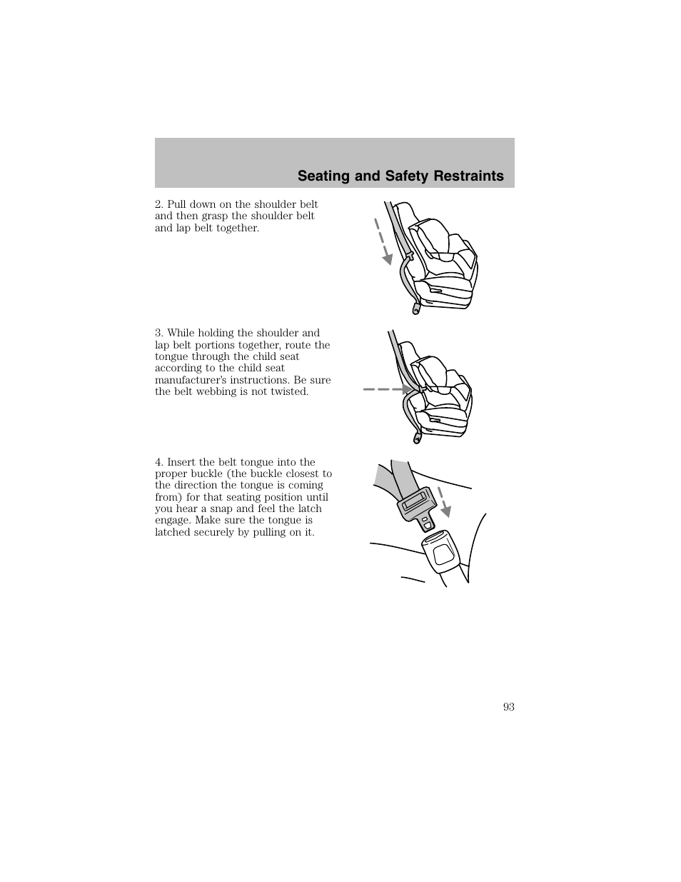 Seating and safety restraints | FORD 2002 Escort User Manual | Page 93 / 208