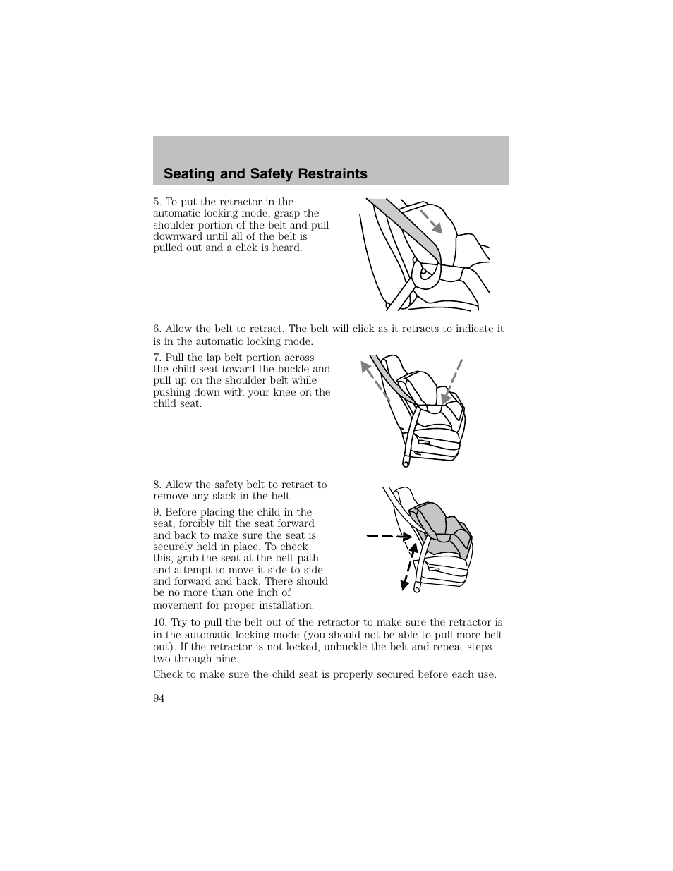 Seating and safety restraints | FORD 2002 Escort User Manual | Page 94 / 208