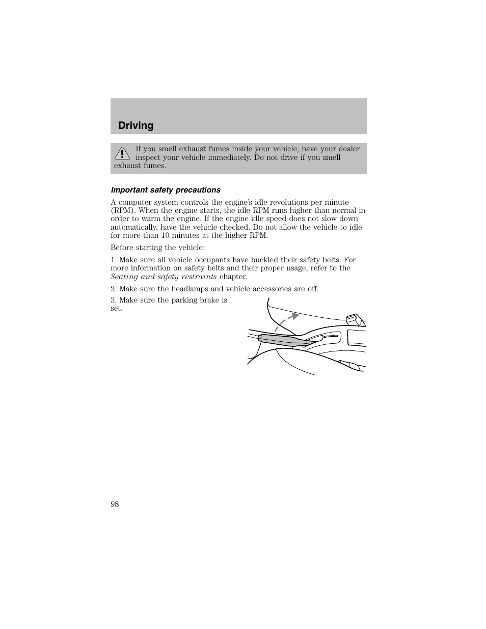 Driving | FORD 2002 Escort User Manual | Page 98 / 208