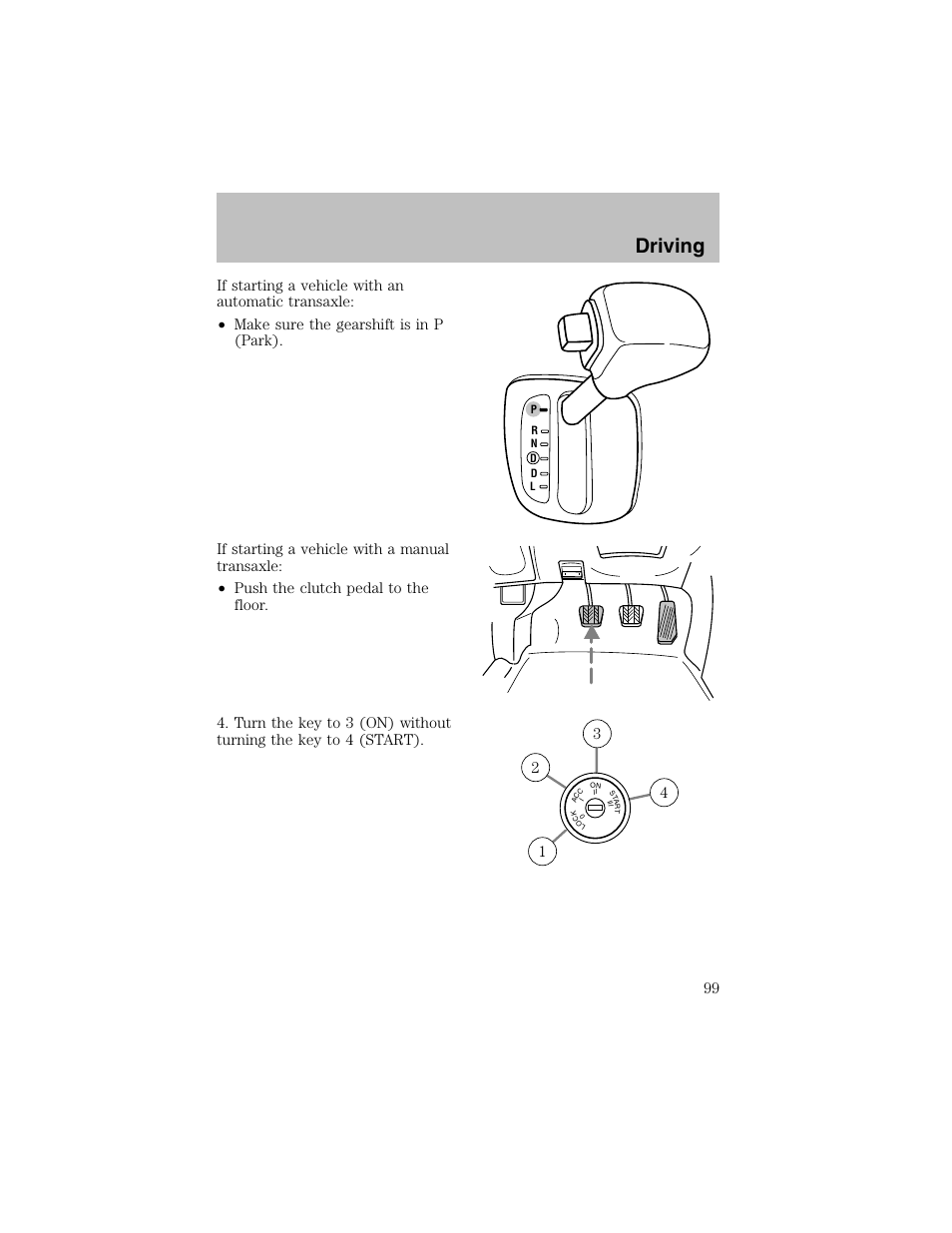 Driving | FORD 2002 Escort User Manual | Page 99 / 208