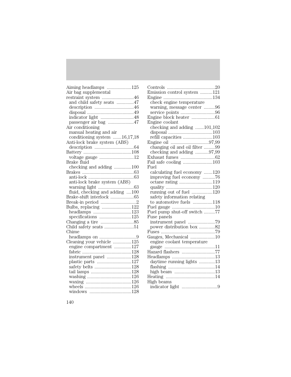 Index | FORD 1998 E-150 User Manual | Page 140 / 144
