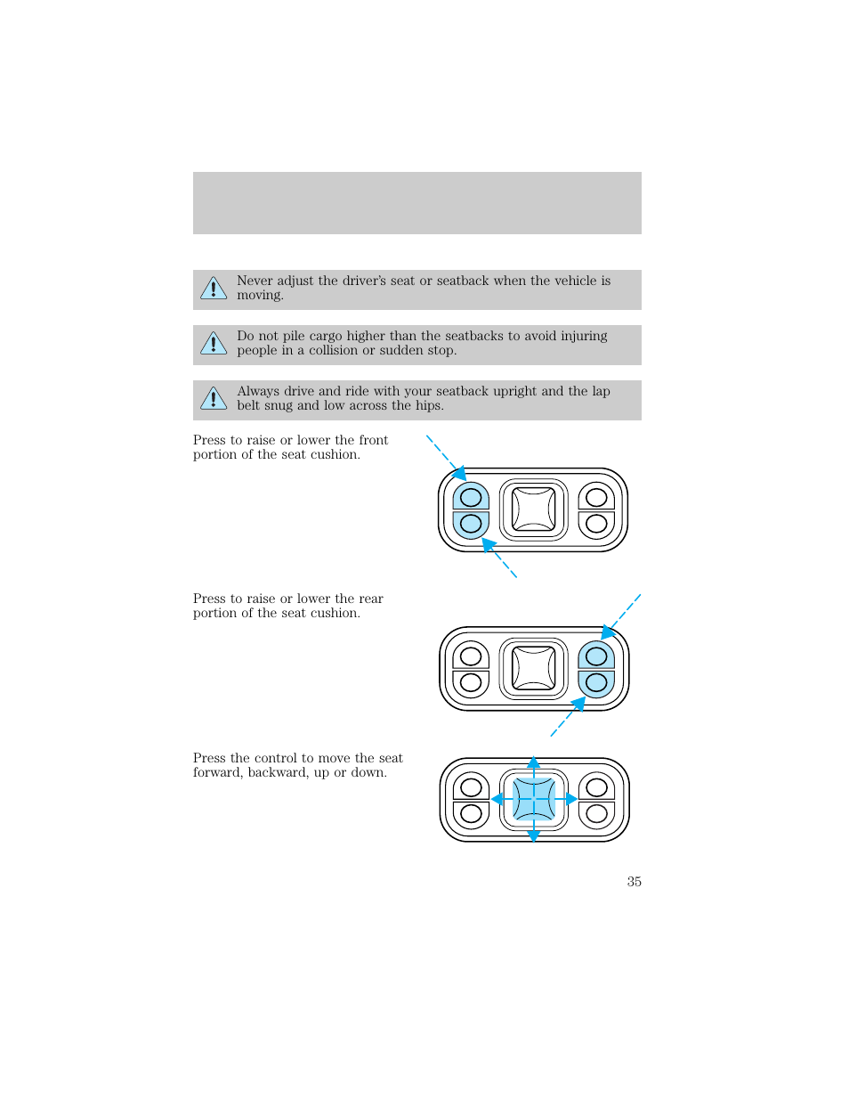 Seating and safety restraints | FORD 1998 E-150 User Manual | Page 35 / 144