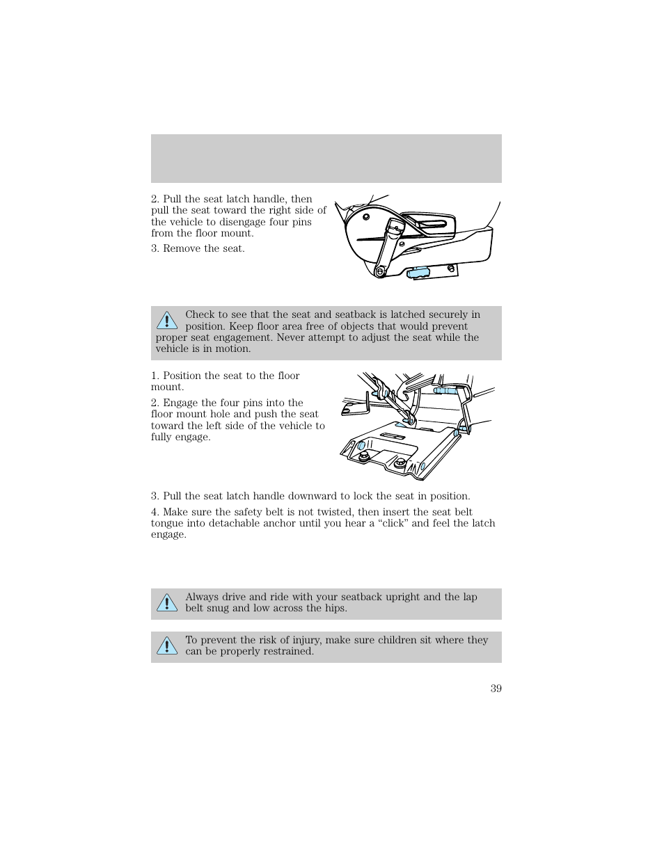 Seating and safety restraints | FORD 1998 E-150 User Manual | Page 39 / 144
