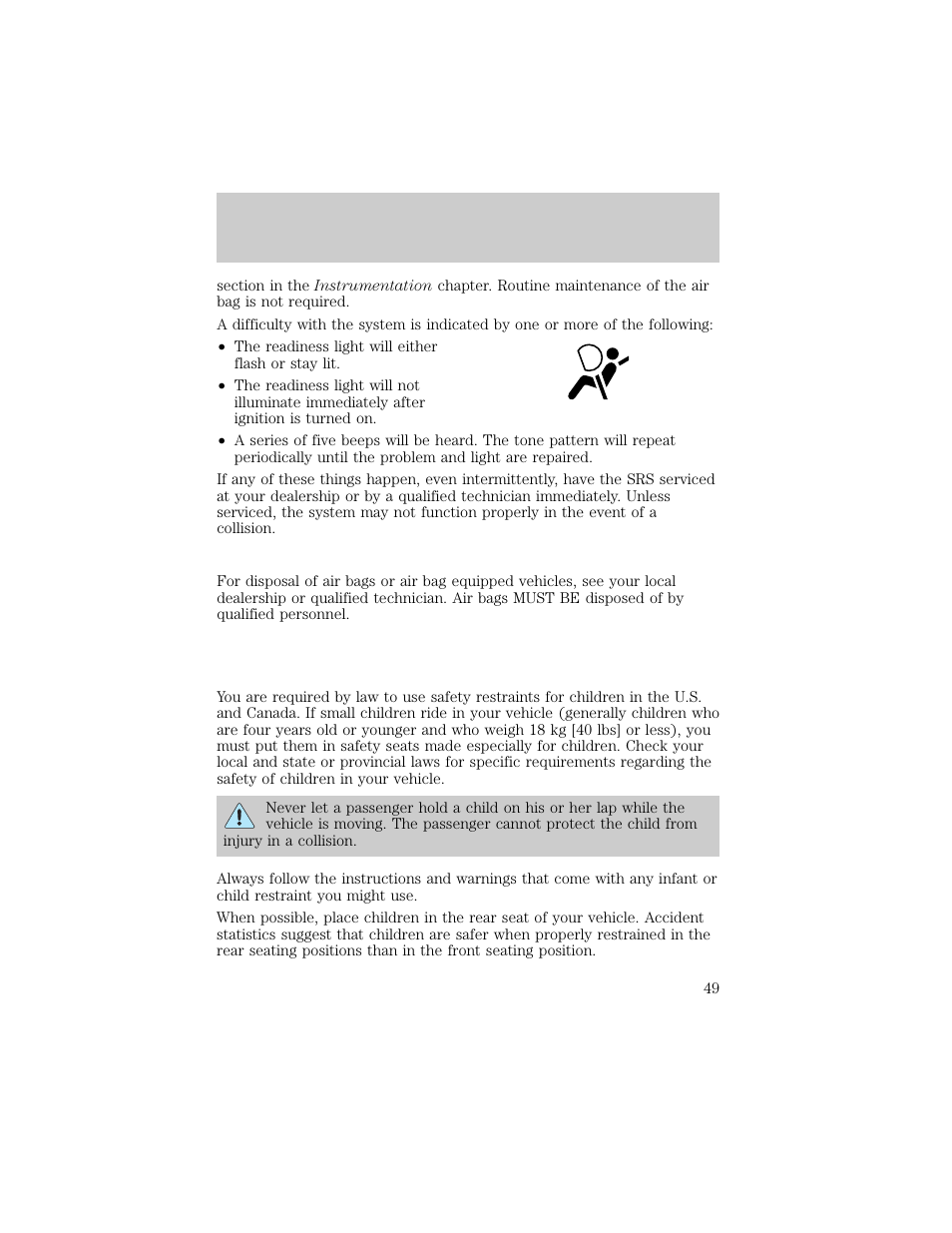 Seating and safety restraints | FORD 1998 E-150 User Manual | Page 49 / 144