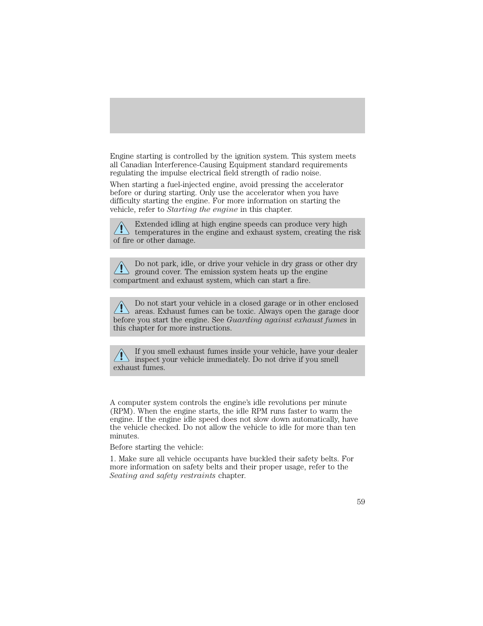 Starting | FORD 1998 E-150 User Manual | Page 59 / 144